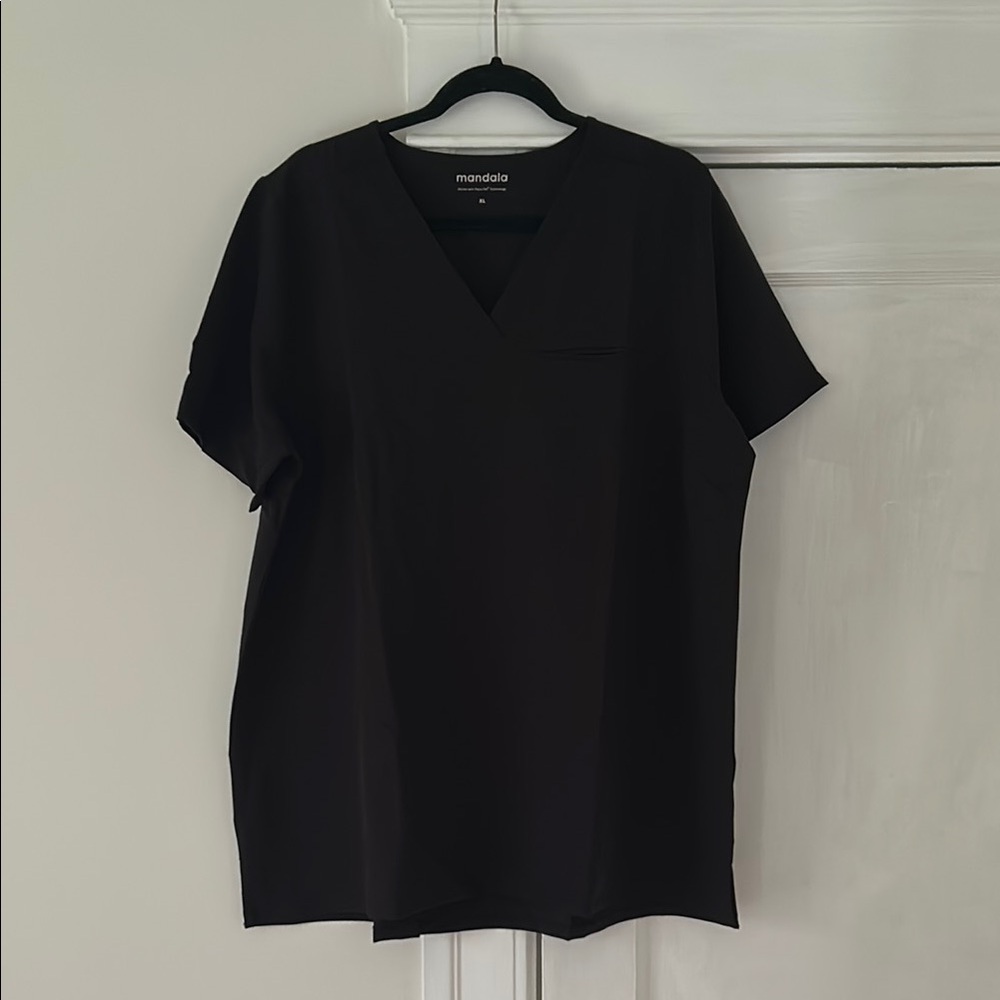 Mandala Maternity Black Scrub Top